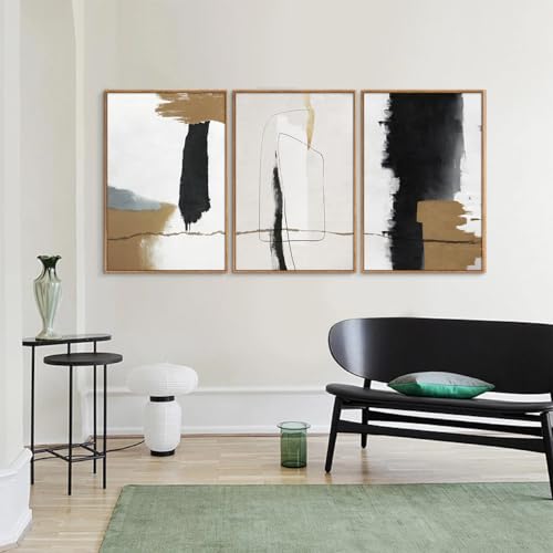 Black and White Abstract Framed Canvas Wall Art Set of 3