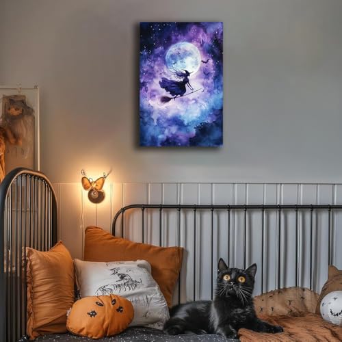 Witch On Broom Flying Wall Art