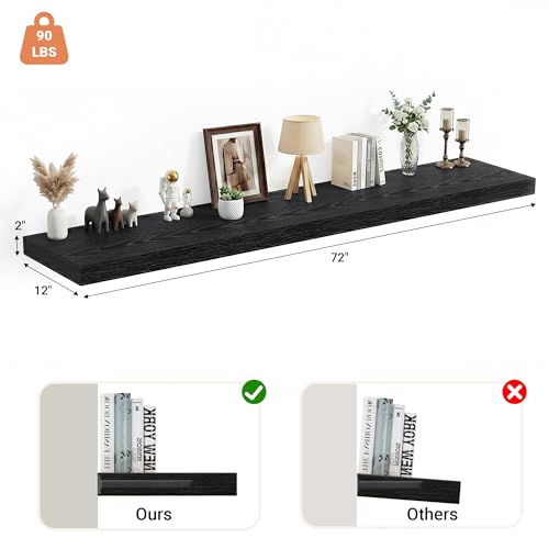 72 x 12 Deep Floating Shelves Wall Mounted Set of 1 Black