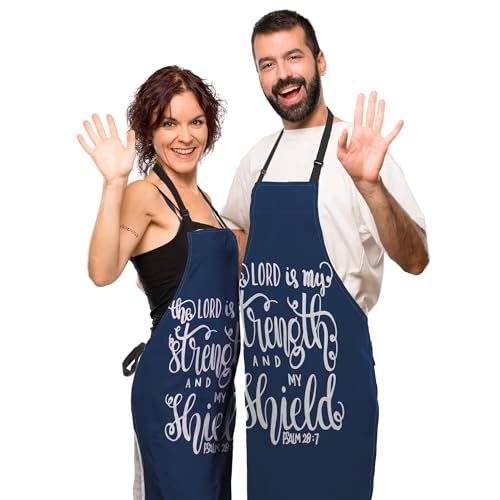 Baking Apron for Men the Lord Is My Strength and My Shield Bible Verse Modern Cute Aprons for Men for Kitchen Cooking Restaurant BBQ Painting Crafting 27”