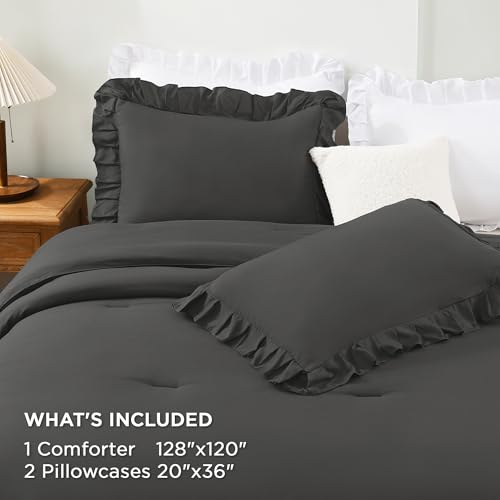 Dark Grey Super King Plus Ruffle Comforter Set