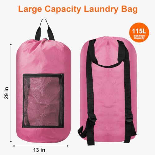 Laundry Bag Backpack Durable Laundry Bag with Shoulder Straps and Mesh Pockets Portable Laundry Hamper Dirty Clothes Bag for College