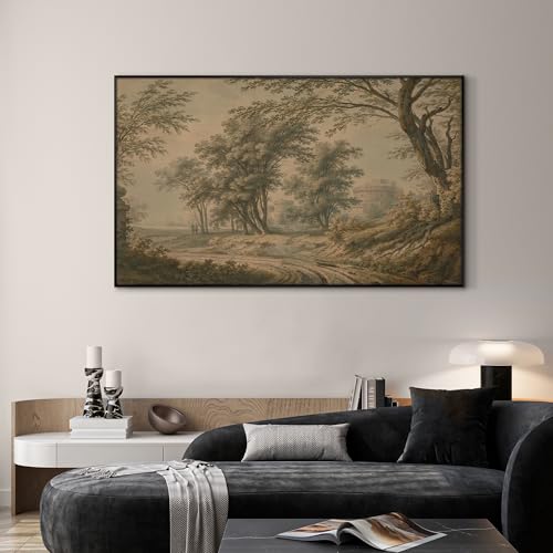 30"x60" Extra Large Framed Wall Art Antique Sepia Landscape with Trees and Historic Architecture for Home Living Room Bedroom Decor