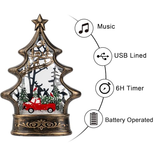 Christmas Snow Globe Lantern Water Glittering Christmas Tree with Red Truck