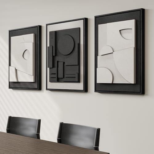 3D Textured Framed Black and White Abstract Wall Art Set of 3 (3 Count)