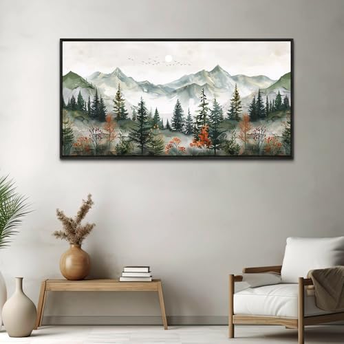 Black Framed Canvas Wall Art For Living Room Large Wall Decor For Office Bedroom Decorations Forest Mountain Pictures Modern Paintings Artworks Mural Aesthetic Home Decor 30x60 In