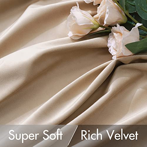 Camel Beige Velvet Pinch Pleat Blackout Curtains W52 X L84 Inches