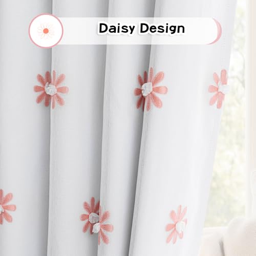 Blackout Curtains for Living Room 95 Inch Long Total Light Blocking Pink Floral Curtain for Sliding Door 2 Panels Grommet Girls Bedroom Drapes with Daisy Flower Sheer 50 x 95 in (2 Count)