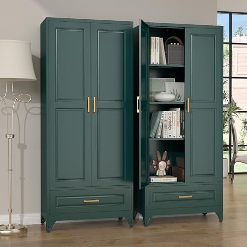 75" Metal Storage Cabinet with Doors and 3 Adjustable Shelves