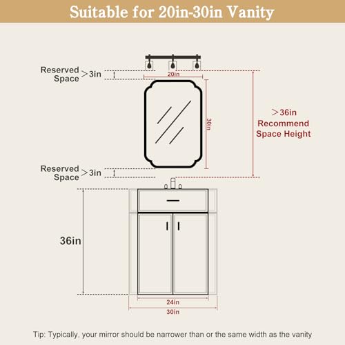 20" x 30" Wood Mirror Rounded Corner Arch Wall Mirror with Wood Frame for Entryway