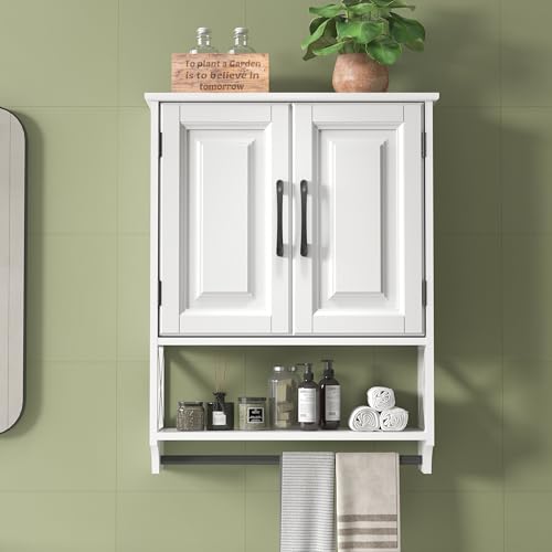 White Bathroom Cabinet Wall Mounted with Towels Bar