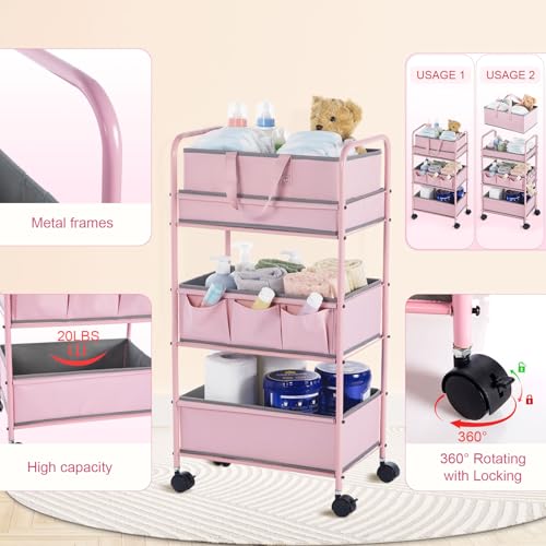 2in1 Baby Diaper Caddy Organizer Cart Bedside Rolling Cart (2 Count)
