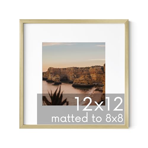 12x12 Gold Metal Picture Frame Matted to 8x8