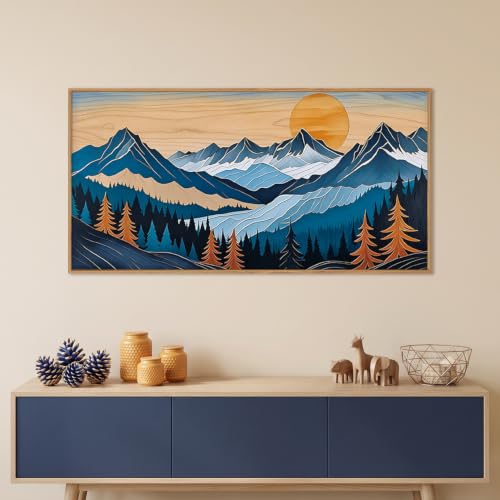 Boho Vintage Mountain Framed Canvas Wall Art Set