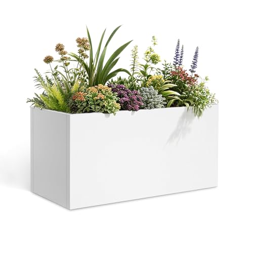 Metal Planter Box 36" L x 12" W x 16" H White Steel Outdoor Planter Box
