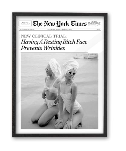 12x16in Funny Beach Girls Black Framed Newspaper Wall Art