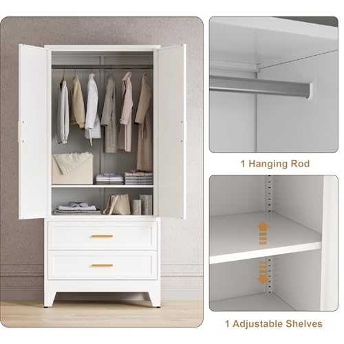 71'' Farmhouse Metal Wardrobe Cabinet with Hanging Rod