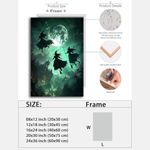 Flying Three Witches Halloween Canvas Wall Painting