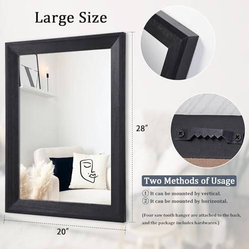 Black Mirrors for Wall Rectangle Wood Framed Large 28"x20" Decorative Wall Mirror for Bedroom Bathroom Living Room Dressing Room Entryway