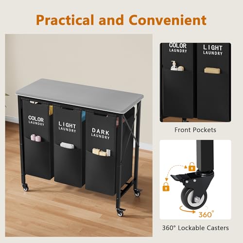 3 Section Laundry Sorter with Ironing Board