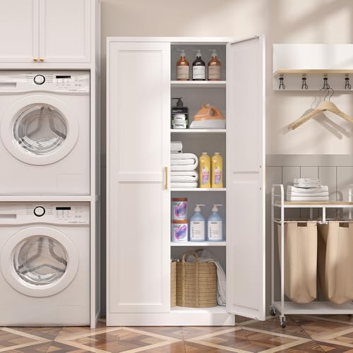 71"Metal Pantry Storage Cabinet with Doors & 4 Adjustable Shelves