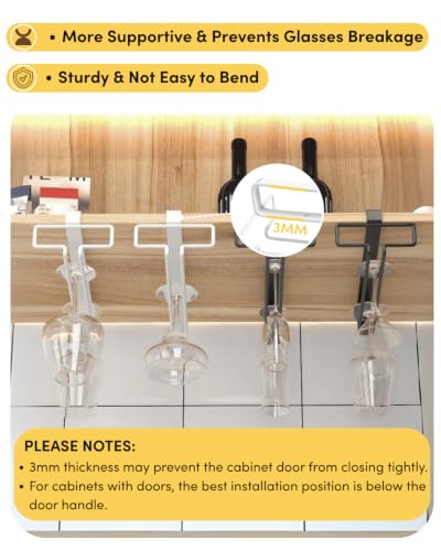 2 Pack Wine Glass Holder Stemware Rack Hanger Under Cabinet Wine Glass Rack Kitchen Hanging Storage Rack Organizer (2 Count)