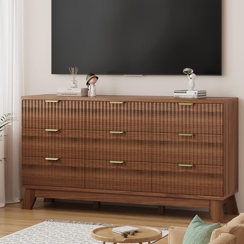 Fluted Dresser for Bedroom with 9 Drawers
