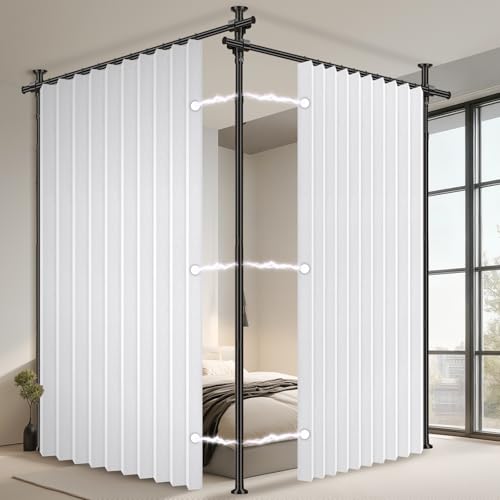 100% Blackout Room Divider Curtains Sets White 2 Panels W100 x L84in No Drill Curtain Rods (2 Count)