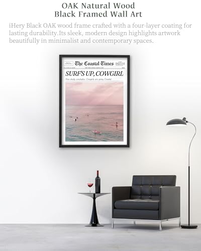 16x20in Surf’s Up Cowgirl Black Framed Newspaper Wall Art
