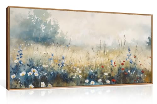 Neutral Pastoral Wildflower Framed Canvas Wall Art Set