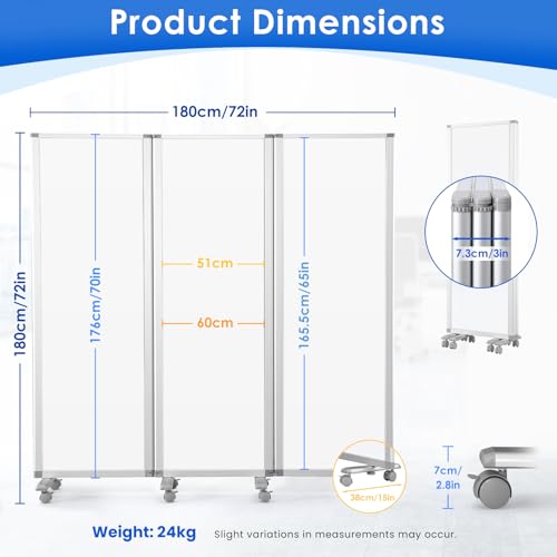 SWANCROWN Office Partitions 71x71 in 3 Panel Room Dividers on Wheel