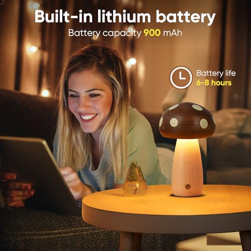 2 Pack LED Wood Mushroom Table Lamp (2 Count)