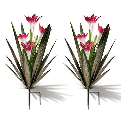 Metal Agave Plant Outdoor Decoration Lily Mexican Yard Art Garden Gift Home Decor Hand Painted Metal Agave Garden Yard Statue (2 Count)