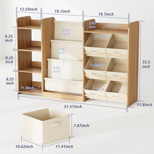 Kids Bookshelf and Toy Storage with 7 Removable Bins