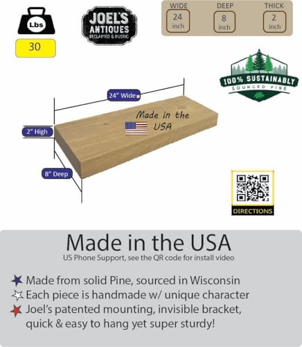 24 inch Wooden Floating Shelves for Wall