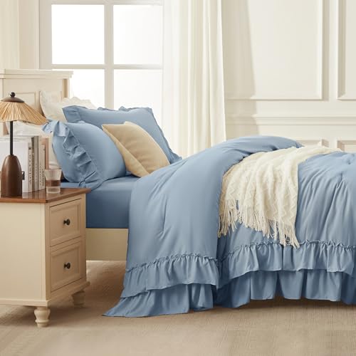Grayish Blue Super King Plus Ruffle Comforter Set