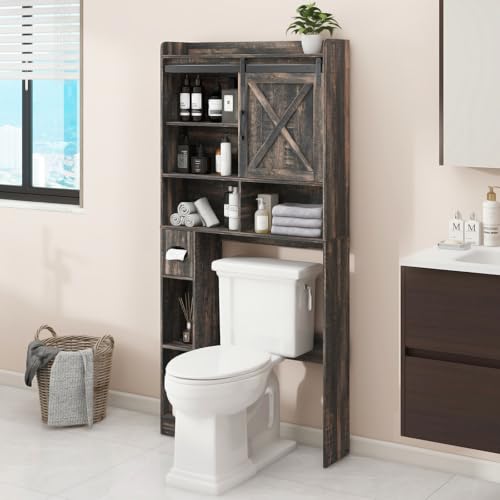 Over The Toilet Storage Cabinet with Sliding Barn Door. Dark Grey