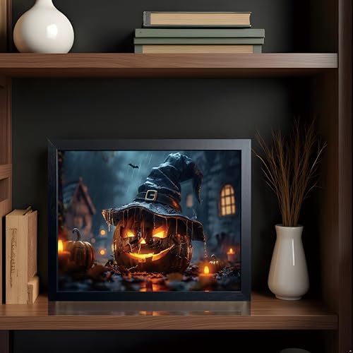 Wood Framed Dark Halloween Pumpkin Wall Art