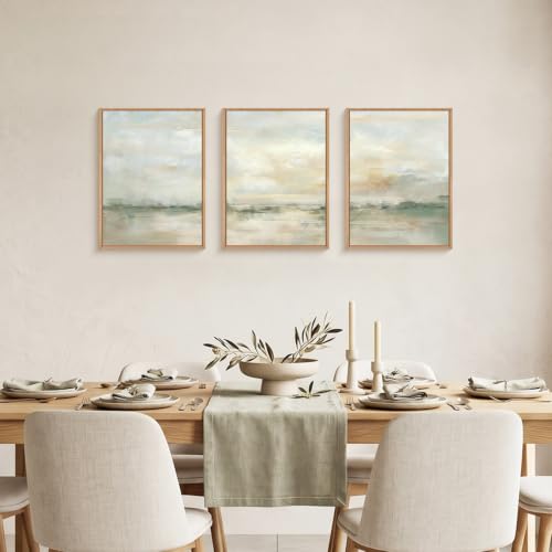 Abstract Green Gray Pastel Framed Canvas Wall Art