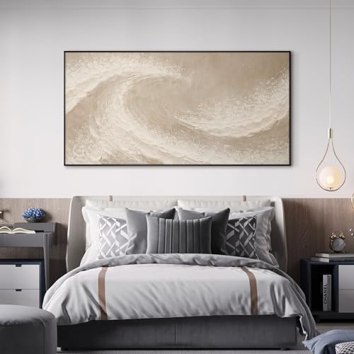 24"x46" Extra Large Framed Wall Art Soft Sand Wave Abstract Neutral Illustration for Home Living Room Bedroom Decor