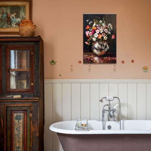 Colorful Moody Florals Disco Ball Canvas Wall Art