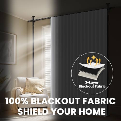 100% Blackout Room Divider Curtains Sets White W100 x L96 in 2 Panels No Drill Curtain Rods (2 Count)