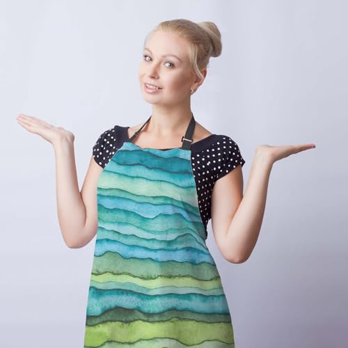 Garden Apron for Women Blue and Green Waves Cute Aprons for Men for Kitchen Cooking Restaurant BBQ Painting Crafting Gardening 27”