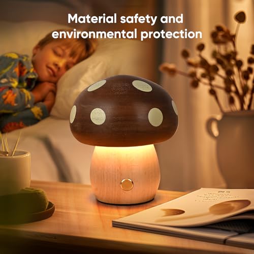 2Pack Wood Small Mushroom Table Lamp (2 Count)