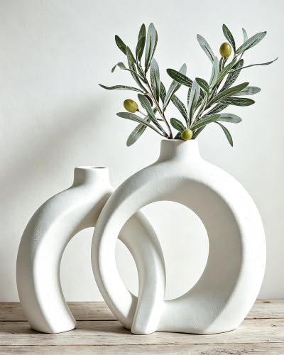 Donut Ceramic Vase Set of 2 for Flower or Home Decor (2 Count)