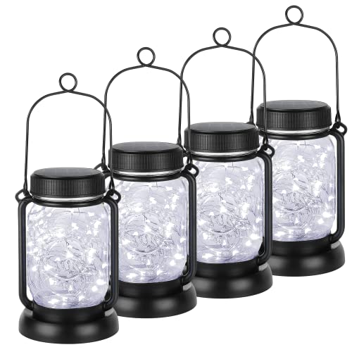 4 Pack Solar Mason Jar Hanging Lantern with Stakes (4 Count)