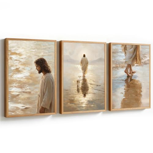 KAlRNE Jesus Walking on Water Religious Christian Wall art Set (3 Count)