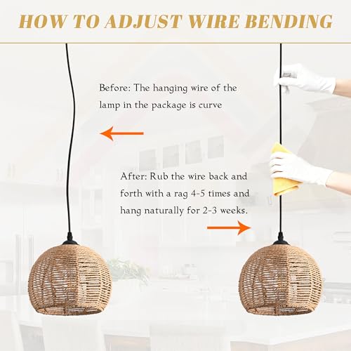 Plug in Mini Hemp Rope Woven Pendant Light Woven Light Fixture Boho Chandelier Wicker Pendant Lights Rattan Plug in Cord Hanging Lights Dome Wicker Chandelier for Bedroom