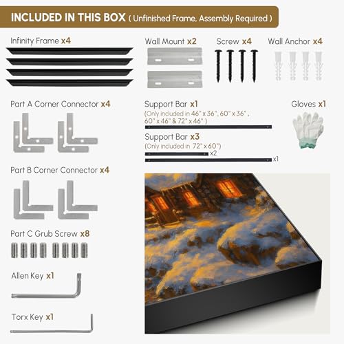 46"x72" Extra Large Framed Wall Art Cozy Cabin in Snowy Mountain Landscape at Sunset for Home Living Room Bedroom Decor