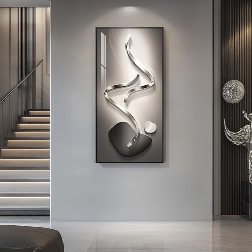 Large Framed Black Gray Abstract Wall Art for Living Room